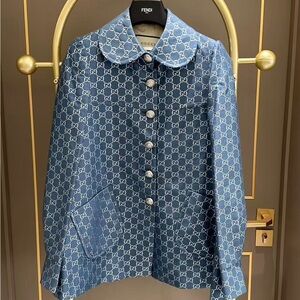 Authentic Gucci Blue Monogram Button-Up Jacket